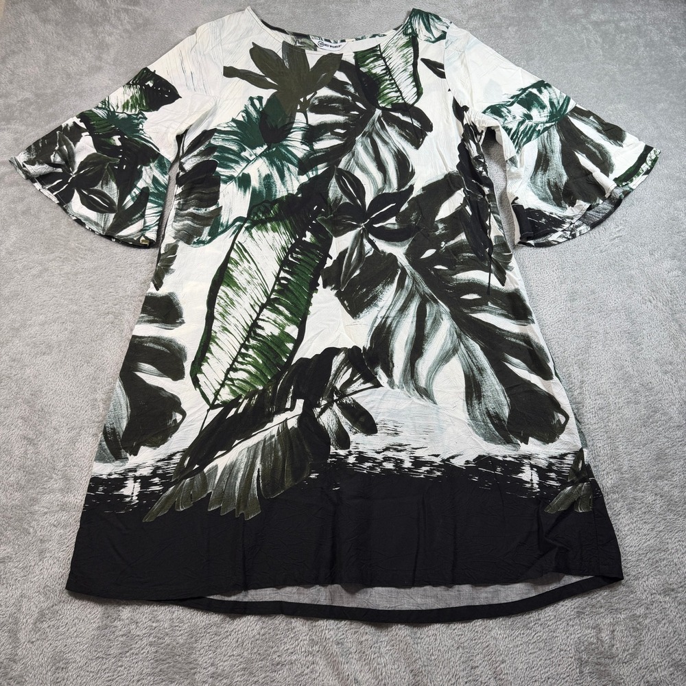 Jams World Moon Palm Rayon Dress Womens XL Green White Tropical Leaf W3121-MOPA